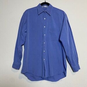 Perry Ellis Portfolio Men Blue Button Down‎ Long Sleeve Shirt Preppy Office Work